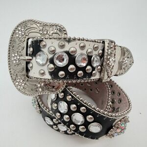 BHW 1372 Genuine Leather Cow Print Rhinestone Western Belt XS 23-27